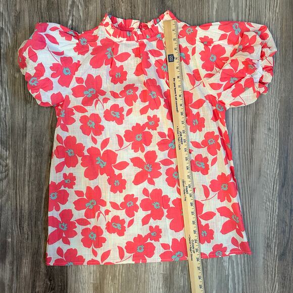 Boutique Style Floral‎ Puff Sleeve Blouse Ruffled Neck Pink Preppy- Size M - Picture 5 of 9
